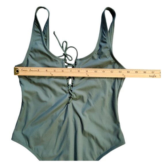 Xhilaration One Piece Swimsuit Women's Medium Green Lace Up Low Back Swimwear - Picture 8 of 8